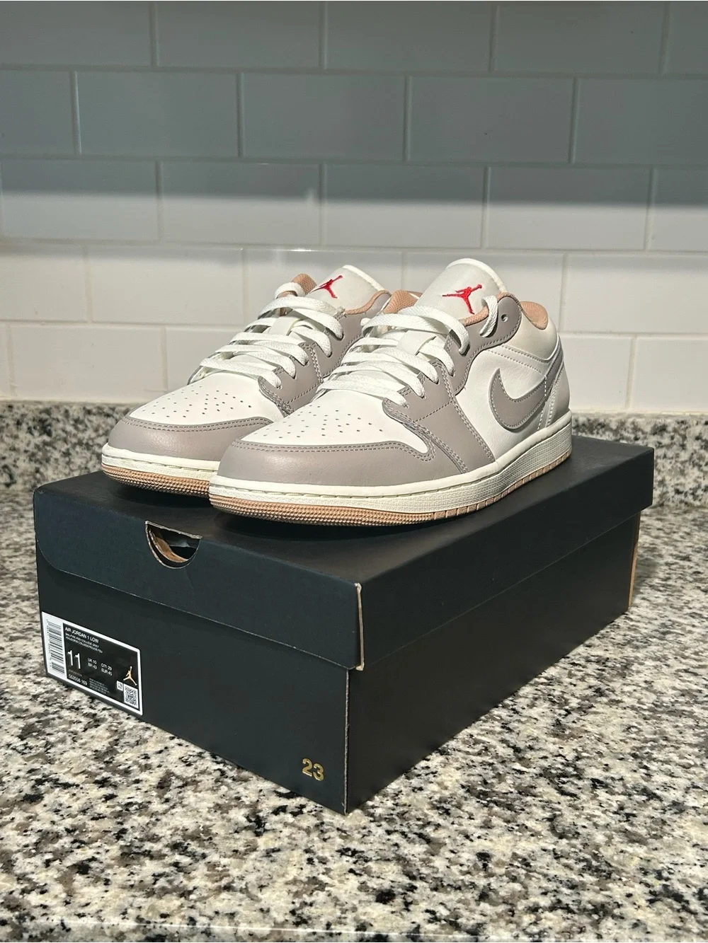 Nike Air Jordan 1 Low - White & Light Gray with Coral Highlights